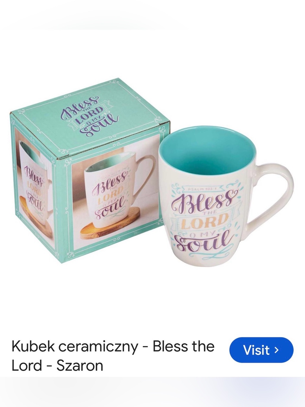 #3187*Bless the Lord Ceramic Mug in Teal - Inspirational Home Accentw/ WHT Horse